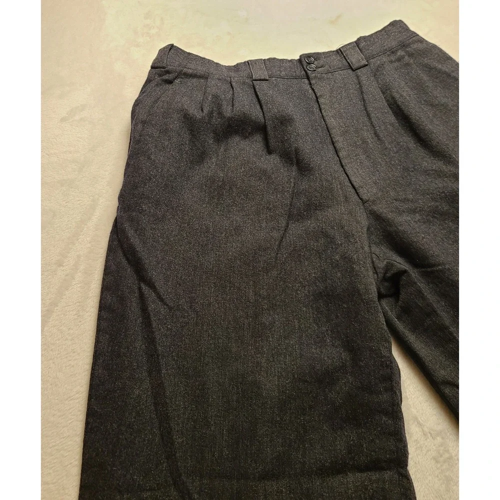 Pure Virgin Wool Pleated Trousers Men's 34x28 Charcoal Grey Cuffed Dress Pants